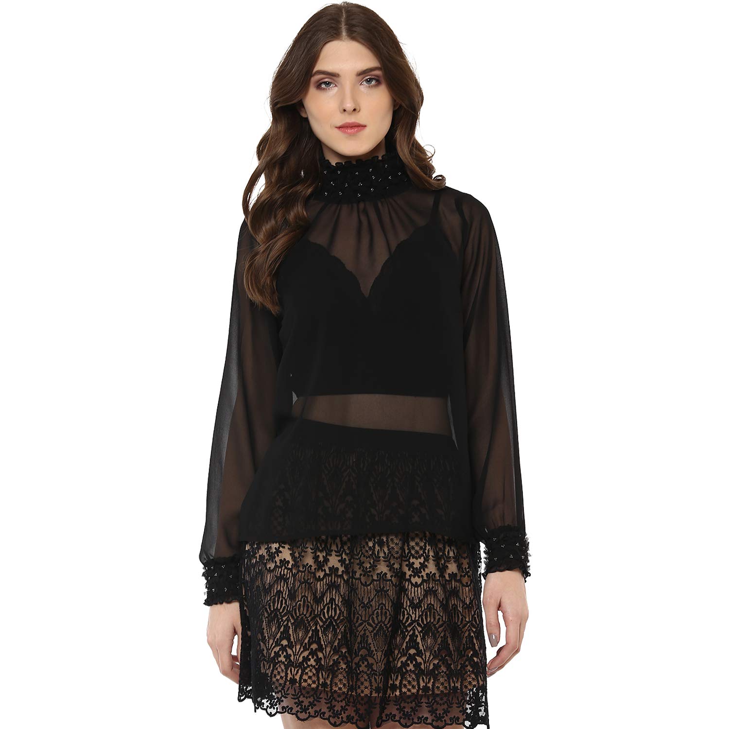 Fine Polyester Georgette Hand Work Sheer Top-image-42