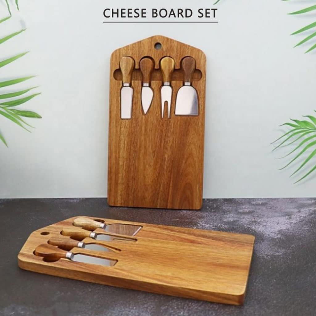 Spacious Cheese Knives for Charcuterie Board Cheese Board Set Knife Set Steak Bread Cutting Board Rustic Wood Tray Party Serving Dishes Multifunction