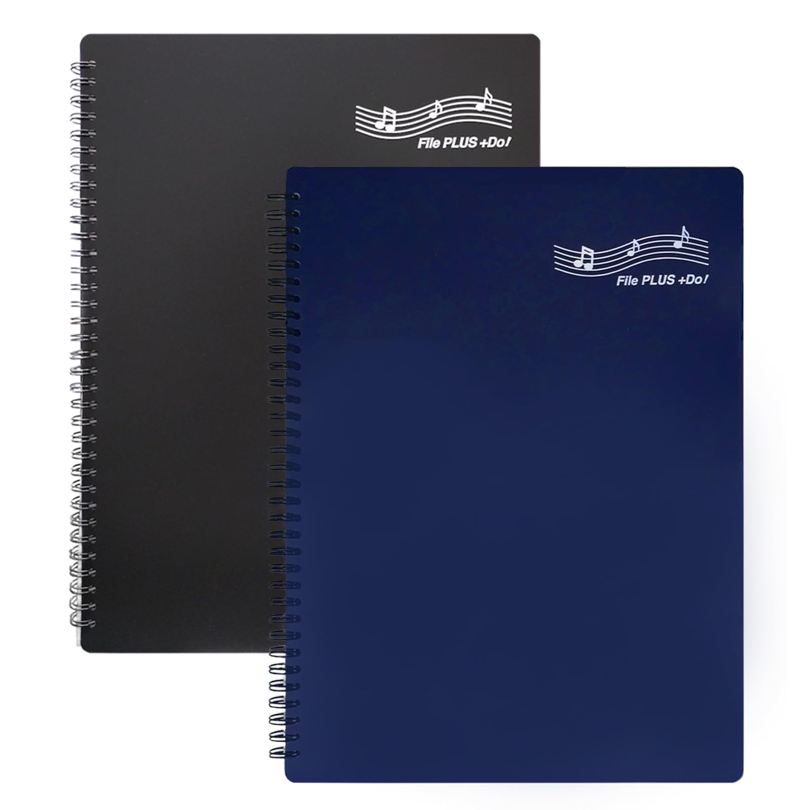 FILE PLUS DO Folder for Musicians, Sheet Music Folder, Band Folder, Writable, Spiral-Bound, US LETTER / A4 Size, 30 Sleeves, 60 Pages (Black + Navy 2 per set)