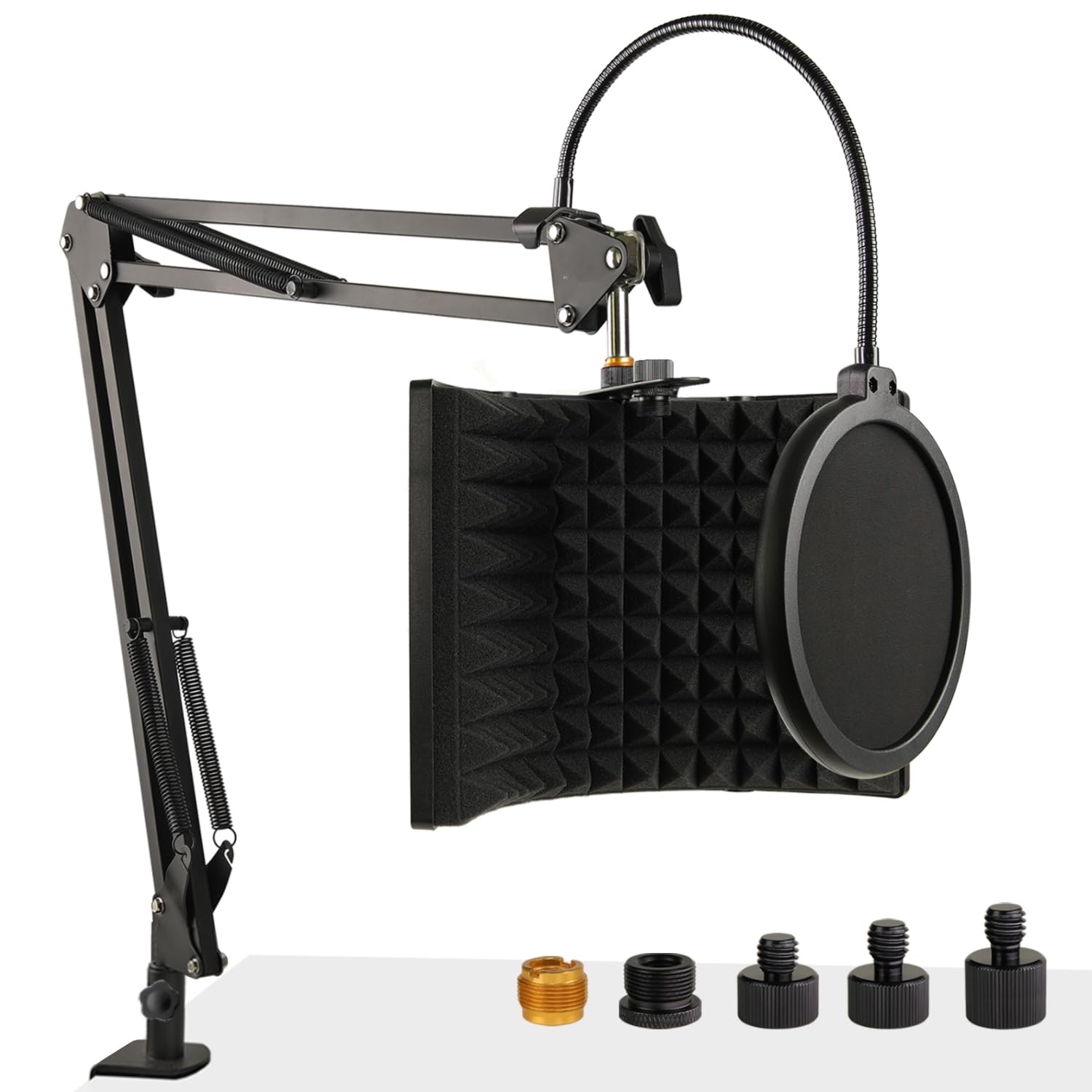 Protector de Aislamiento de Micrófono con Soporte de Micrófono y Filtro Antipop, Protector de Sonido Plegable para la Mayoría de los Equipos de Grabación de Micrófonos de Condensador