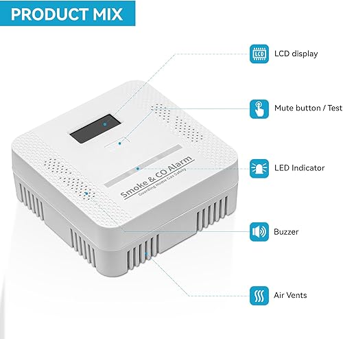 Miniatura 3 de Detector de humo, detector de monóxido de carbono, alarma de incendio y CO 2 en 1, funciona con pilas, detector de gas de monóxido de carbono con
