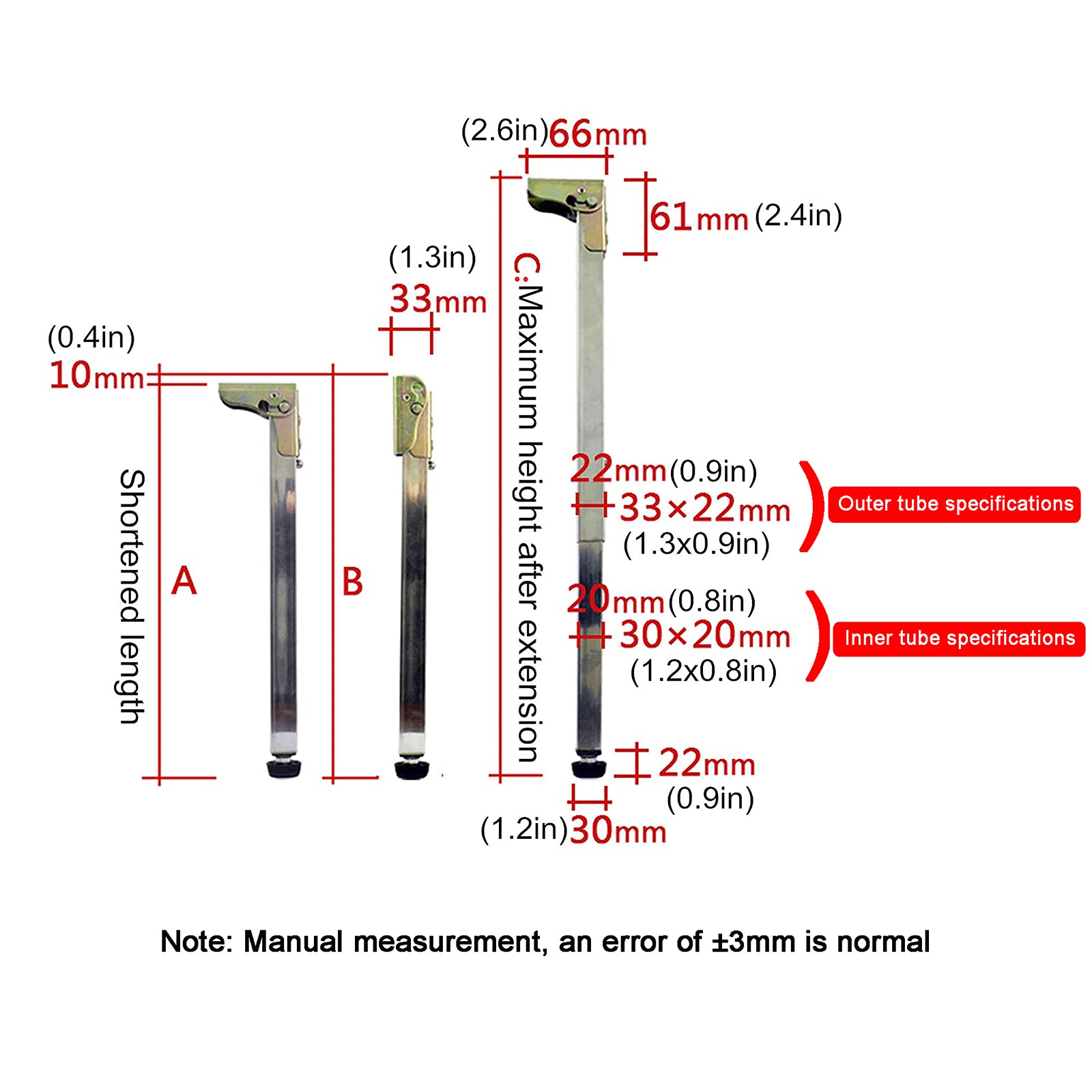 Gambe da Tavolo Pieghevoli E Regolabili, Gambe per Mobili in Acciaio Inossidabile, Piedini per Mobili Retrattili in Metallo, 40-160 Cm, Base Protettiva Regolabile, con Viti,75cm/29.5in