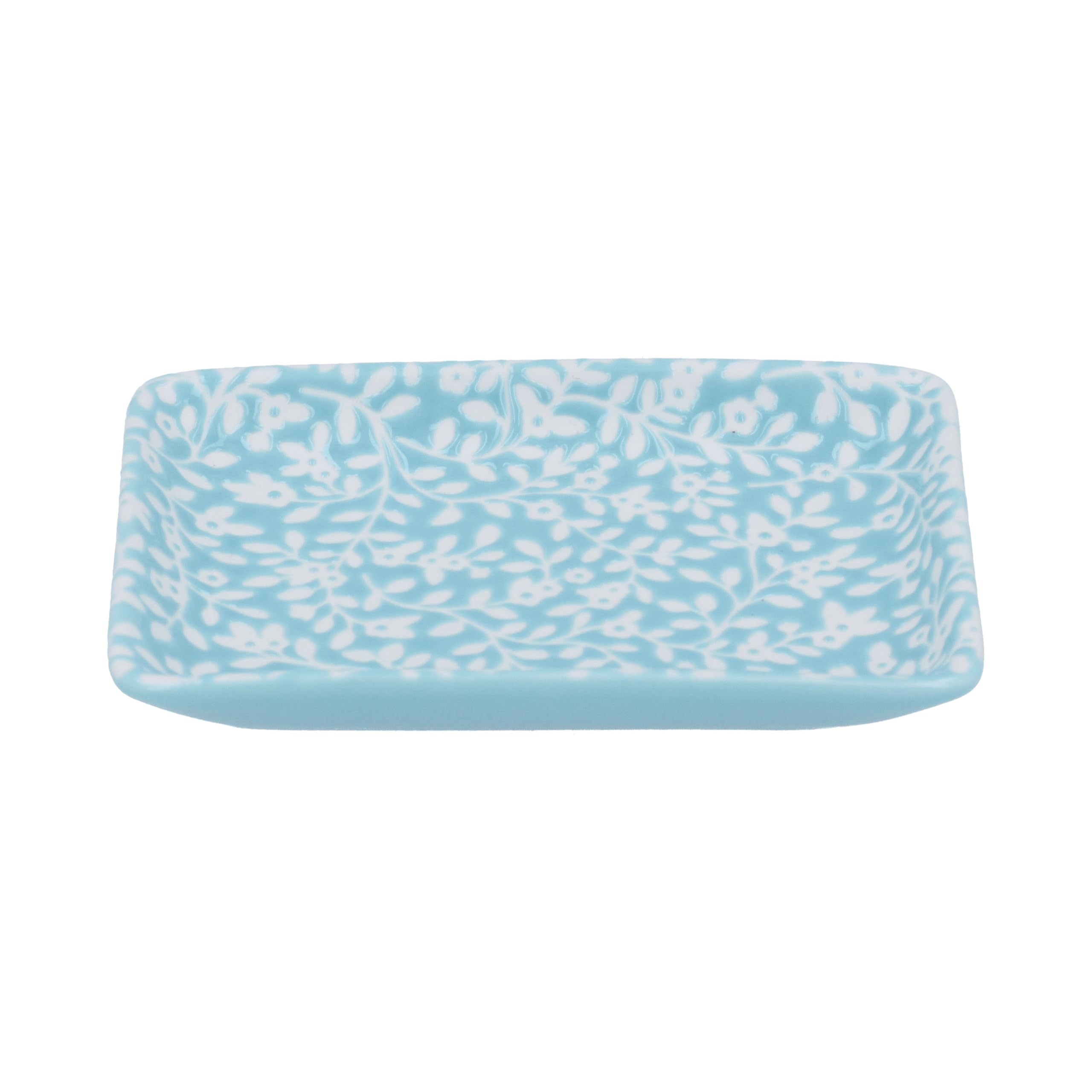 Gisela Graham Blue Ceramic Trinket Dish, Pale Floral Pattern, Small