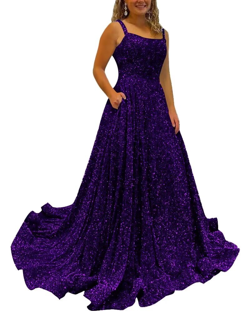 yinyyinhs Spaghetti Straps Prom Dresses Long for Women 2026 A Line Sequin Satin Formal Evening Party Ball Gowns with Slit