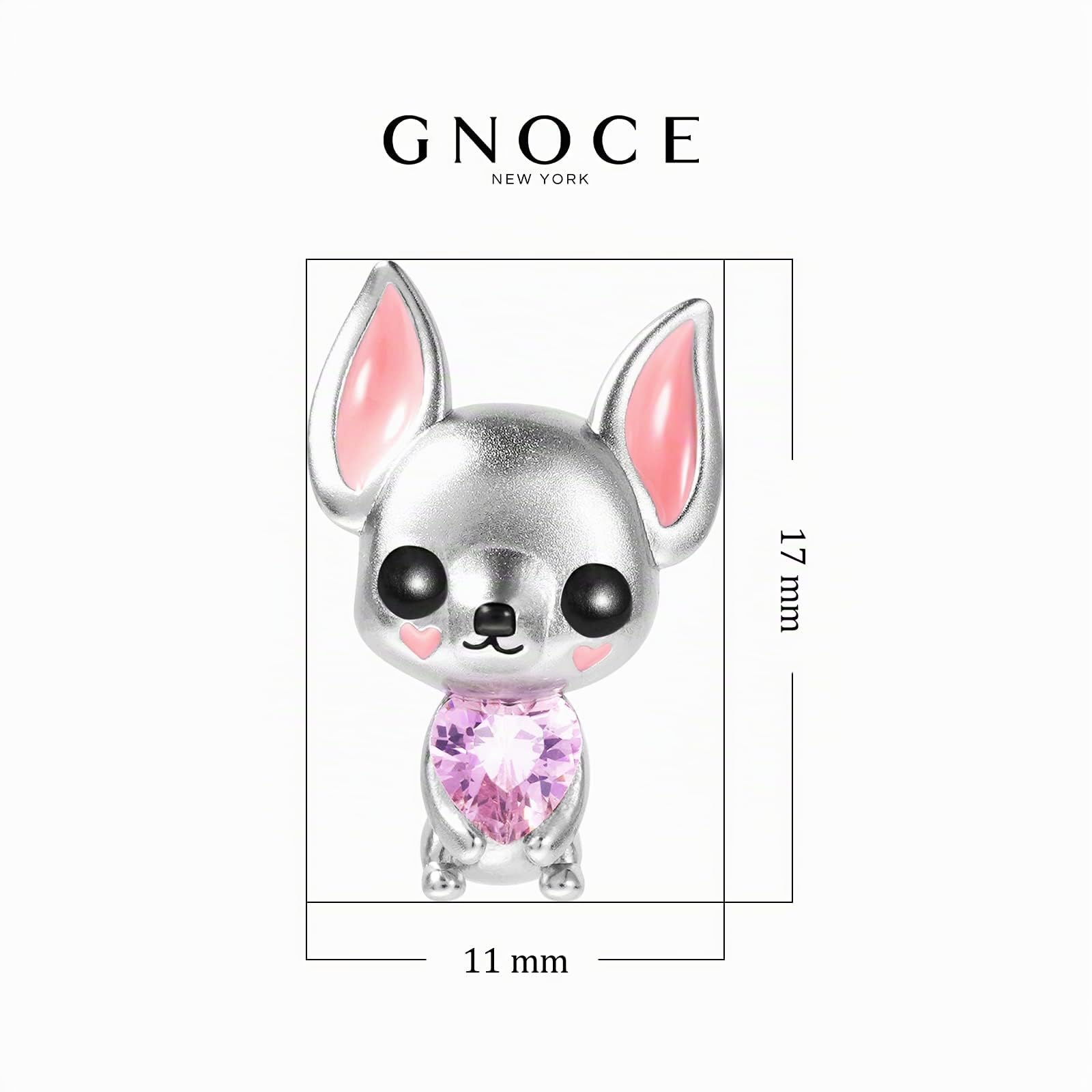 GNOCE Charm Bead Cheshire Cat Hugging Heart Gemstone Charm 925 Sterling Silver Black Pulsera Collar Joyería Regalo para mujeres