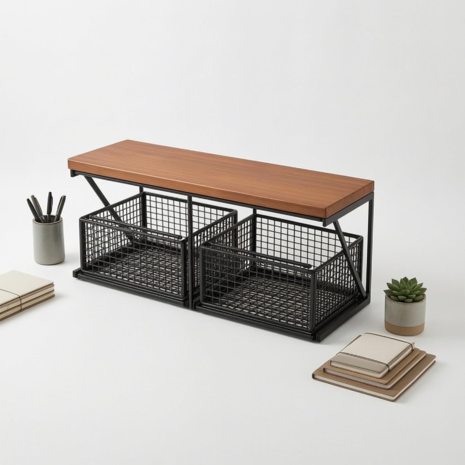 rockible con Cestas Metal Metálico Organizador Mesa con Cestas Negro Mueble para Cocina