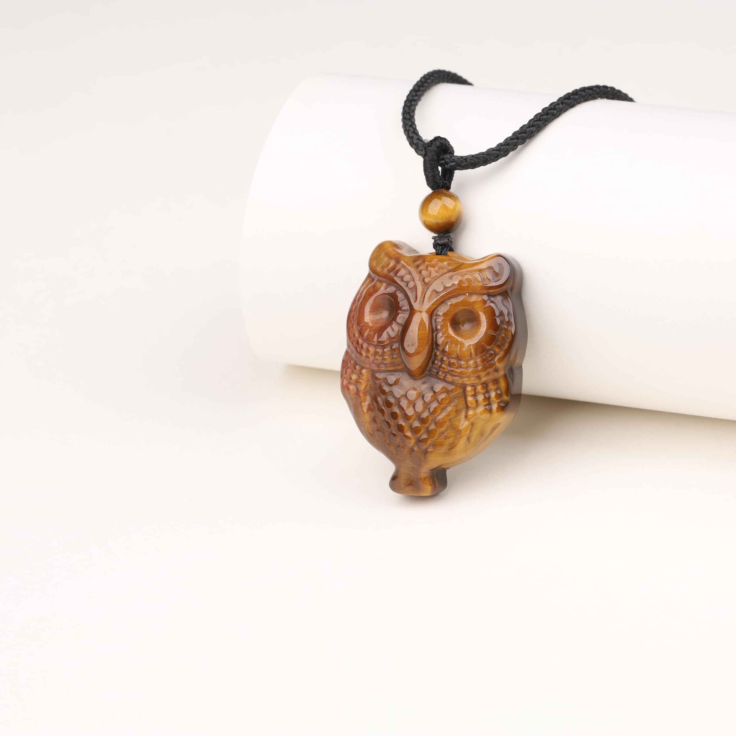 COAI Colgante Búho Unisex de Piedras Naturales Obsidiana Dorada/Ojo de Tigre
