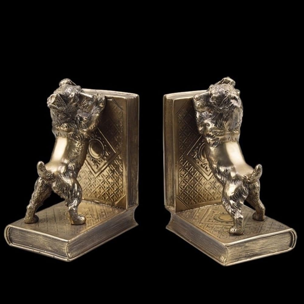 Dog Decorative Bookends,Distinctive Dog Book Ends,Cute Book Ends for Heavy Books,Vintage Antique Bronze Home Decor,Unique Present for Dog Lover,Dog Statues Home Decor