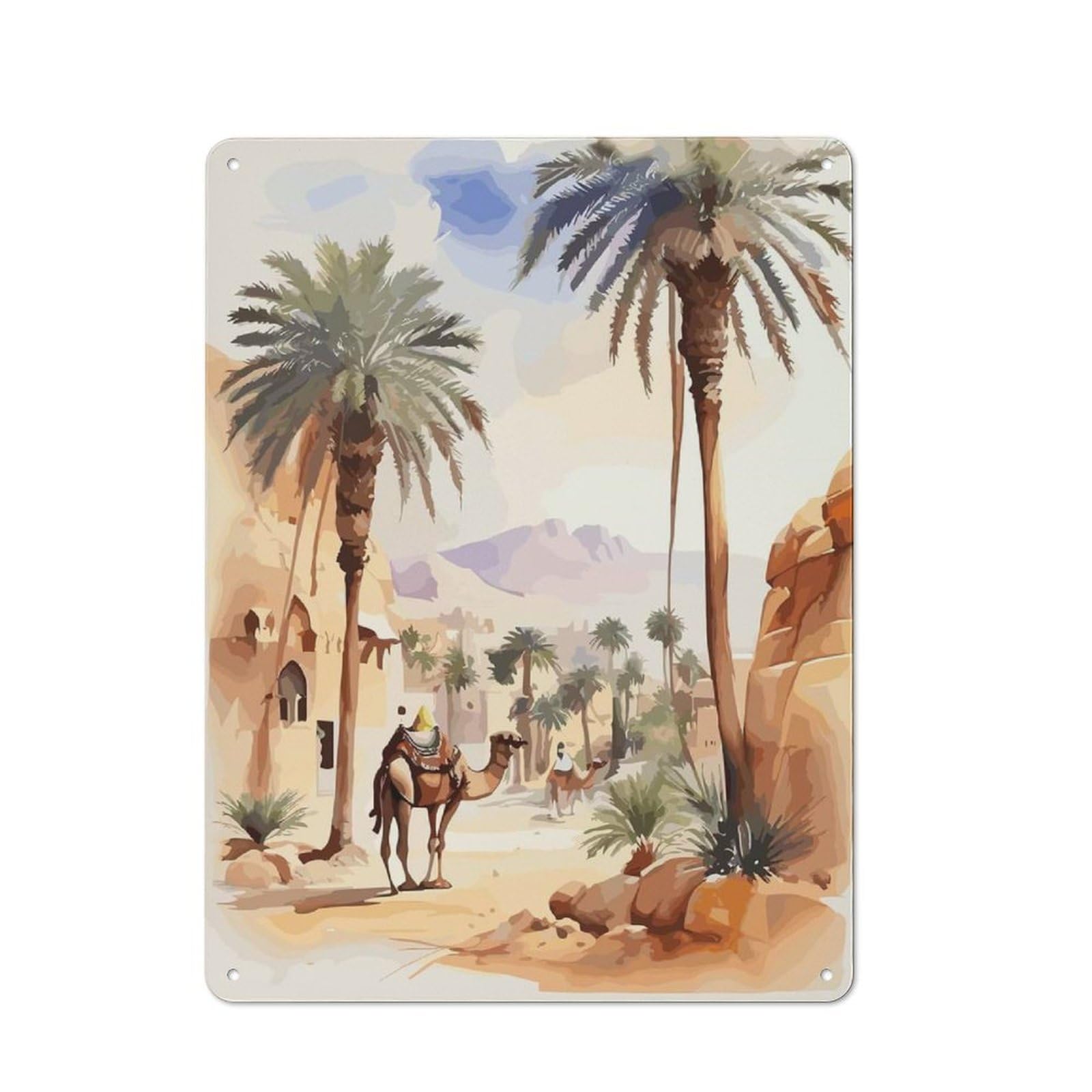 Camel And Village Vintage Metal Plaque 40x30cm for Café Or Restaurant, A Decorative Gift for A Newly Furnished Café And Restaurant