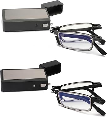 2pcs Mini Folding Reading Glasses for Men Women with Case Blue Light Block