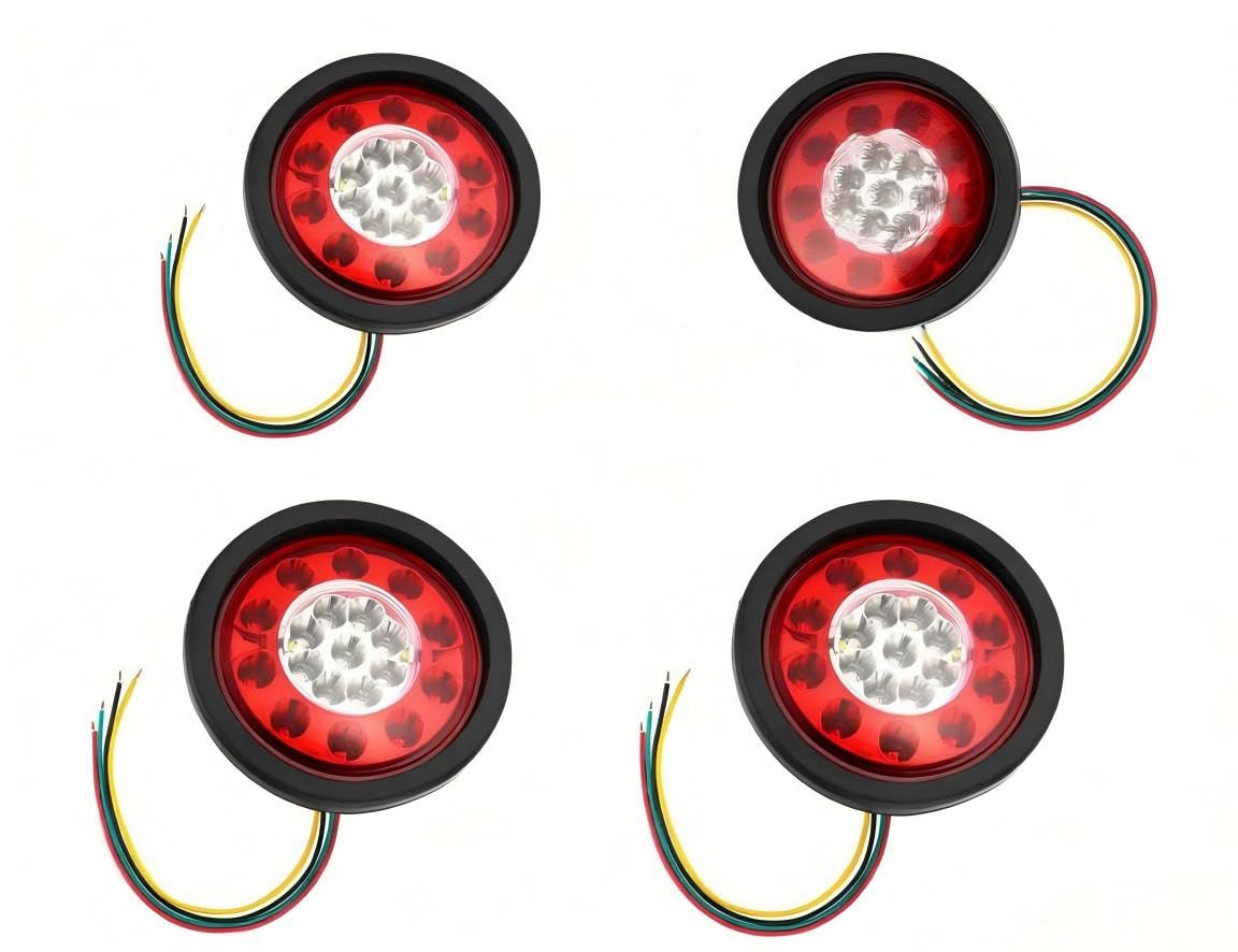 Okrągłe światło hamowania LED, 4 x 4,37 cala 19 LED czarne gumowe światło hamowania tylne kierunkowskazy kierunkowskazu lampa sygnałowa hamulca pasuje do samochodu ciężarowego (kolor żółty LED)