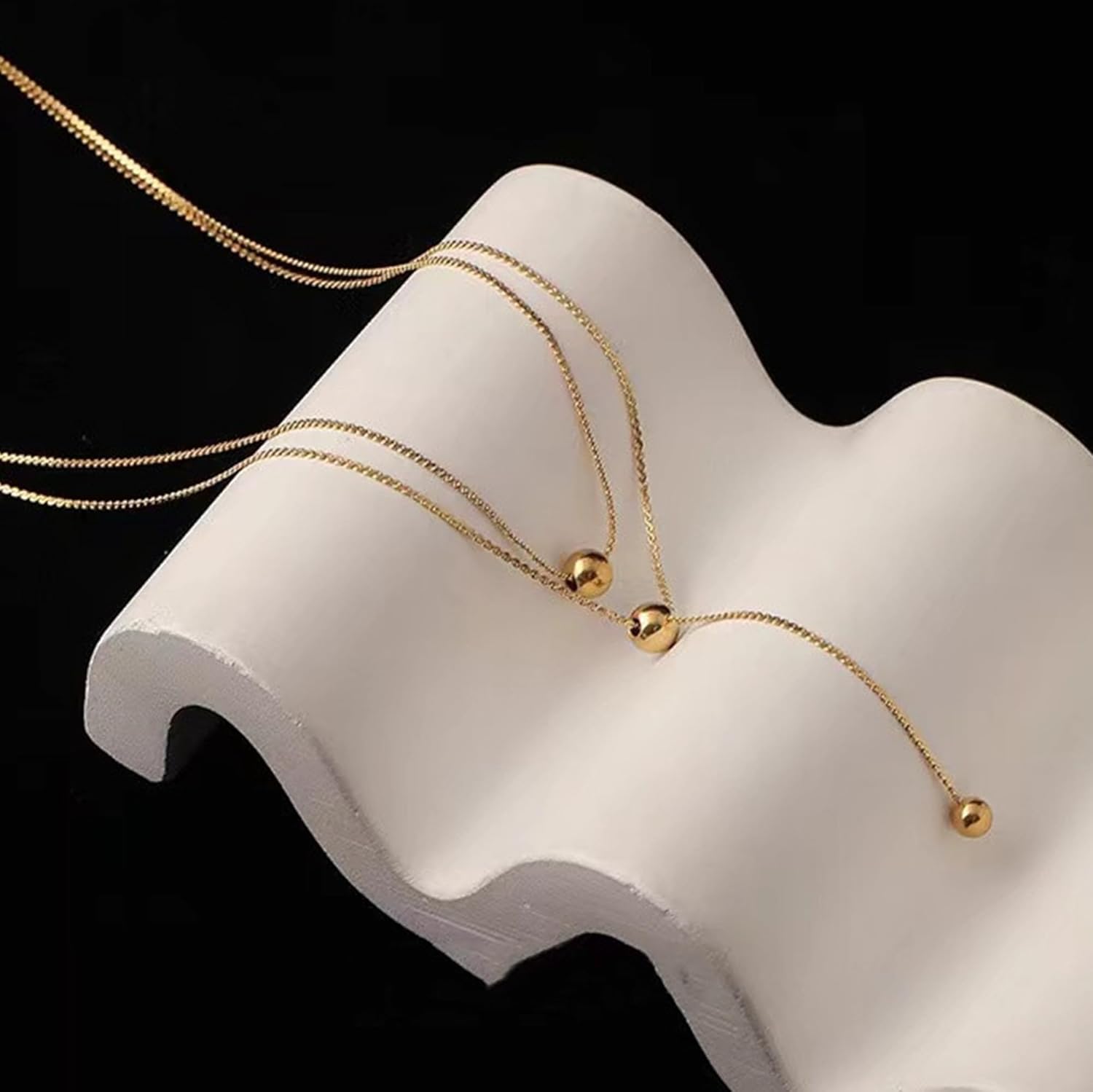 Y Shaped Layer Bead Pendant Necklaces for Women Mom 925 Sterling Silver Dainty Long Chain Necklace 14K Gold Plated Round Balls Multilayer Adjustable Trendy Drop Choker Mother's Day Birthday Jewelry Gifts