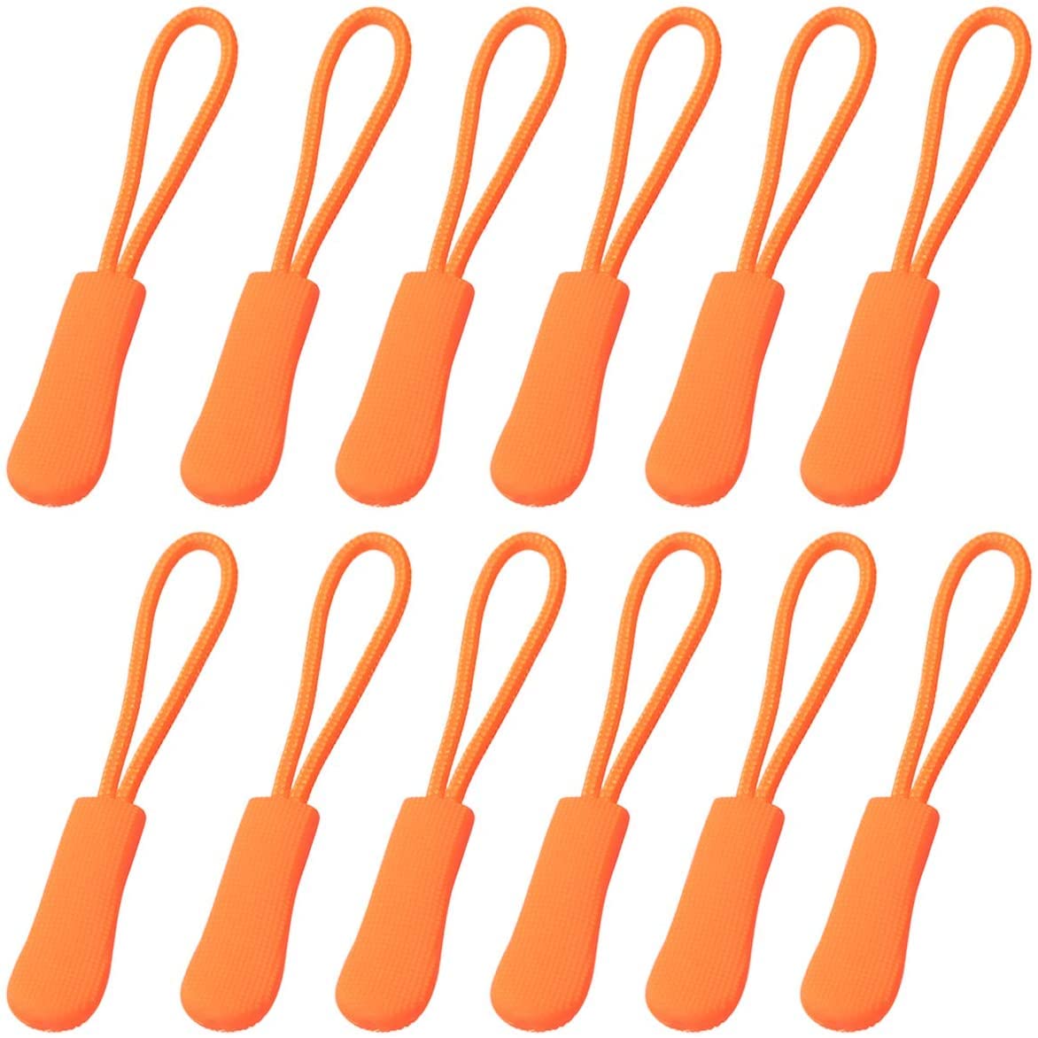 12 Pieces Zipper Pull Zip Tags Cord Pulls Zipper Extension with Ergonomically Designed Rubber Non-slip Gripper for Backpacks, Tents, Trolley cases, Traveling cases, and Jackets（Orange）