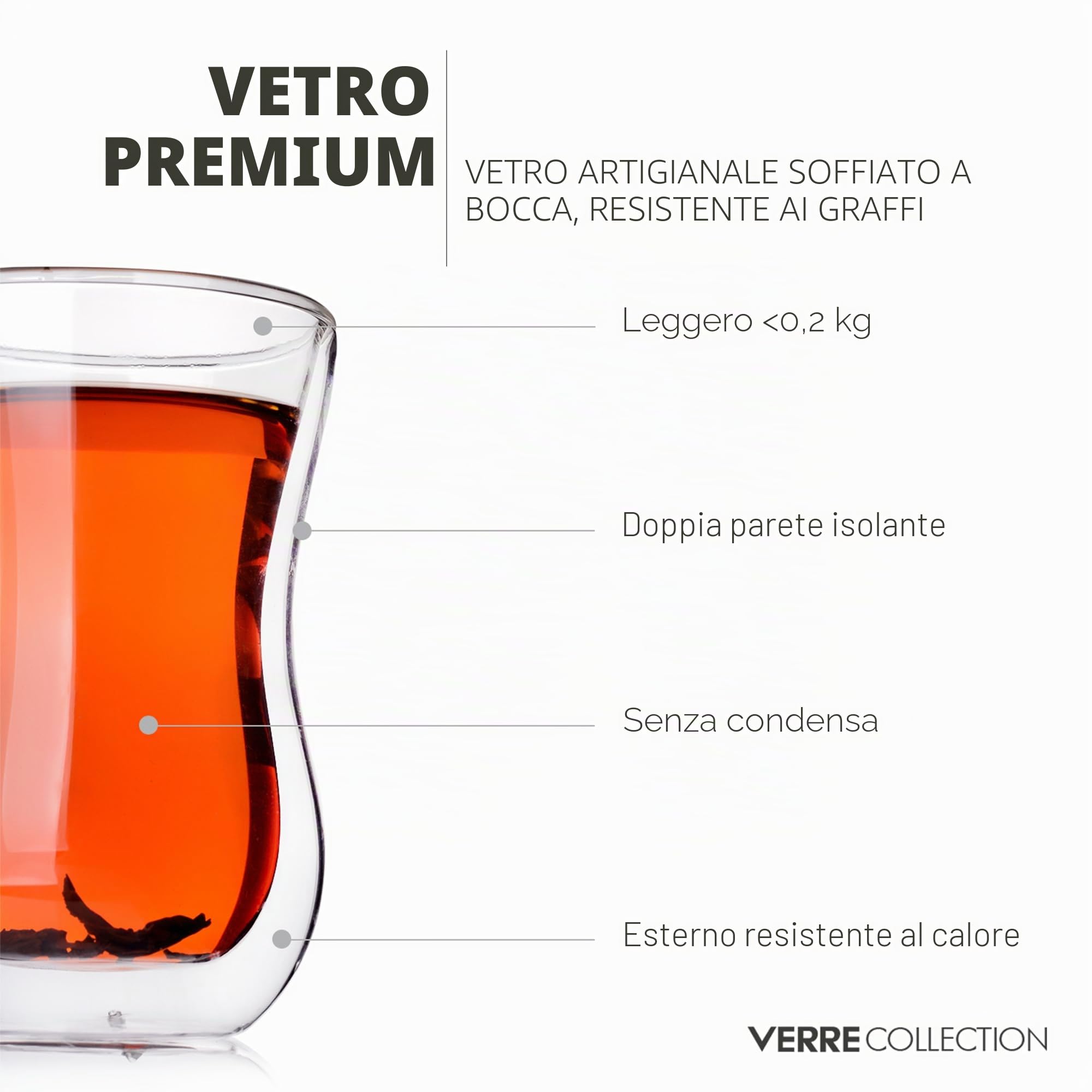 Verre Collection Bicchieri da Tè Turco in Vetro a Doppia Parete, Confezione da 2 Tazze da Tè Turco in Vetro con Isolamento Termico
