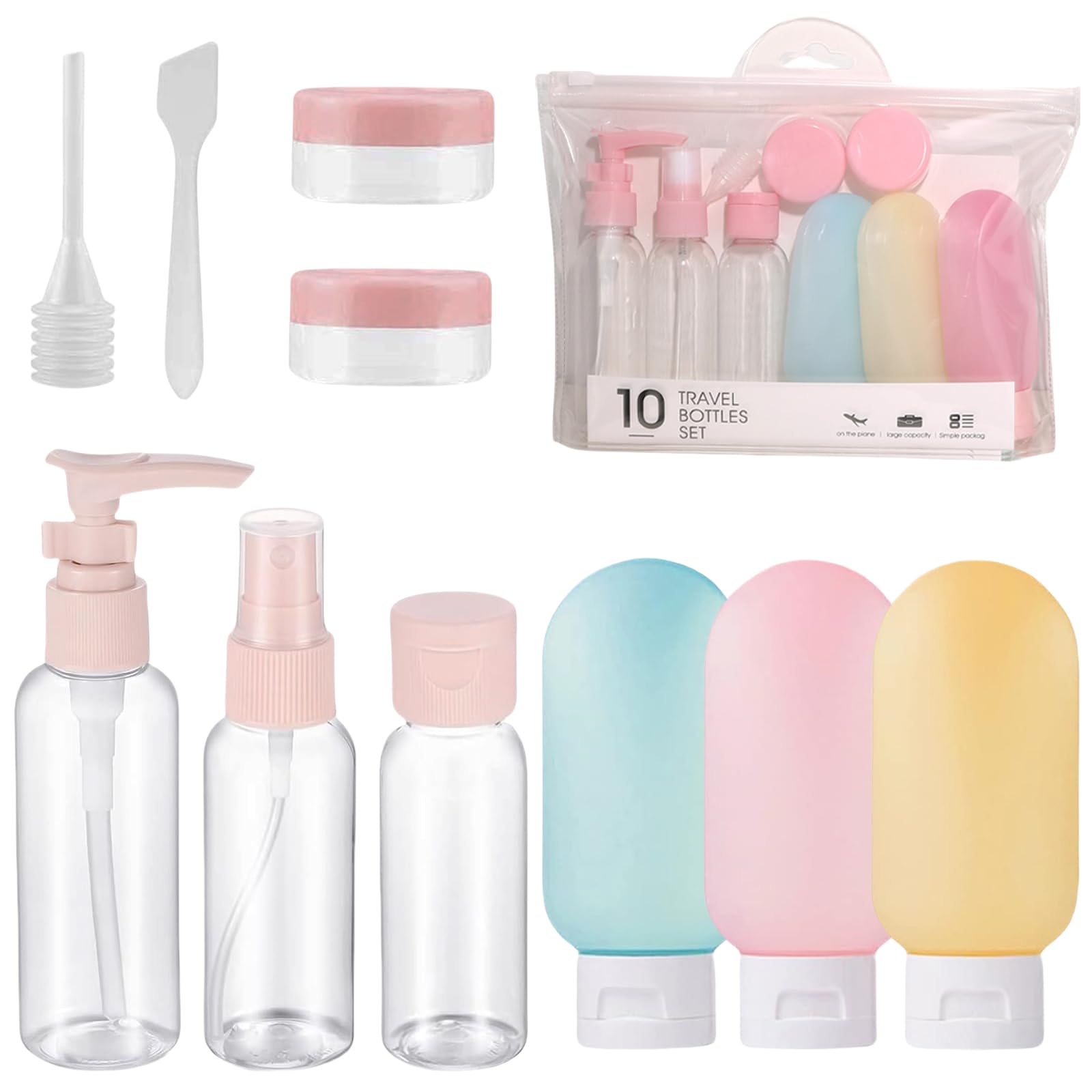 NUDFSY 10 Pcs Travel Bottles For Toiletries, Refillable Travel Shampoo Bottle Set Travel Bottle Kit, Shampoo Travel Kit Travel Dispenser Bottle, Travel Bottles For Cream Shampoo Lotion Storage