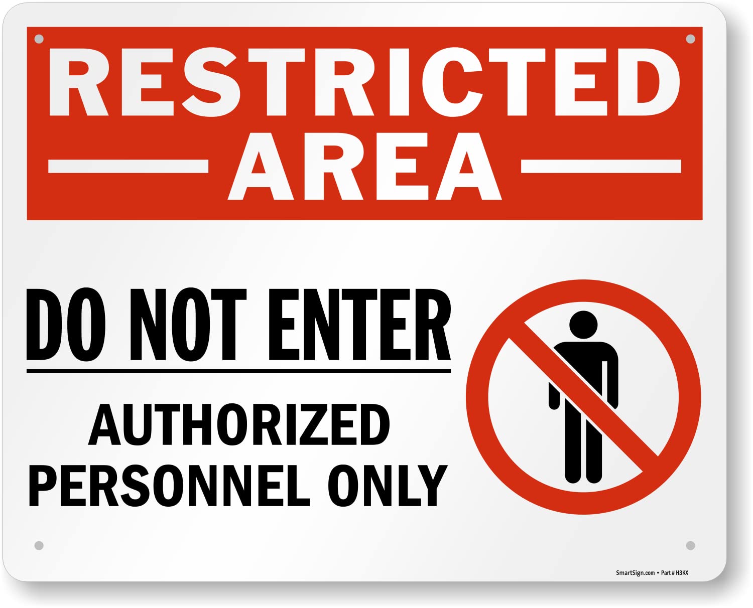 SmartSign 10 x 14 inch “Restricted Area - Do Not Enter, Authorized Personnel Only” OSHA Metal Sign, 40 mil Laminated Rustproof Aluminum, Red, Black and White, Made in USA — Amazon image 19