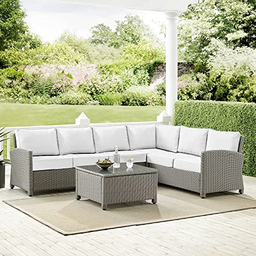 Image of DEVOKO 3 PCS Outdoor Wicker Rattan Furniture Set Cushioned Sectional Sofa,Corner Sofa with Center Table for Garden, Park, Porch, Poolside, Backyard (Silver & White)