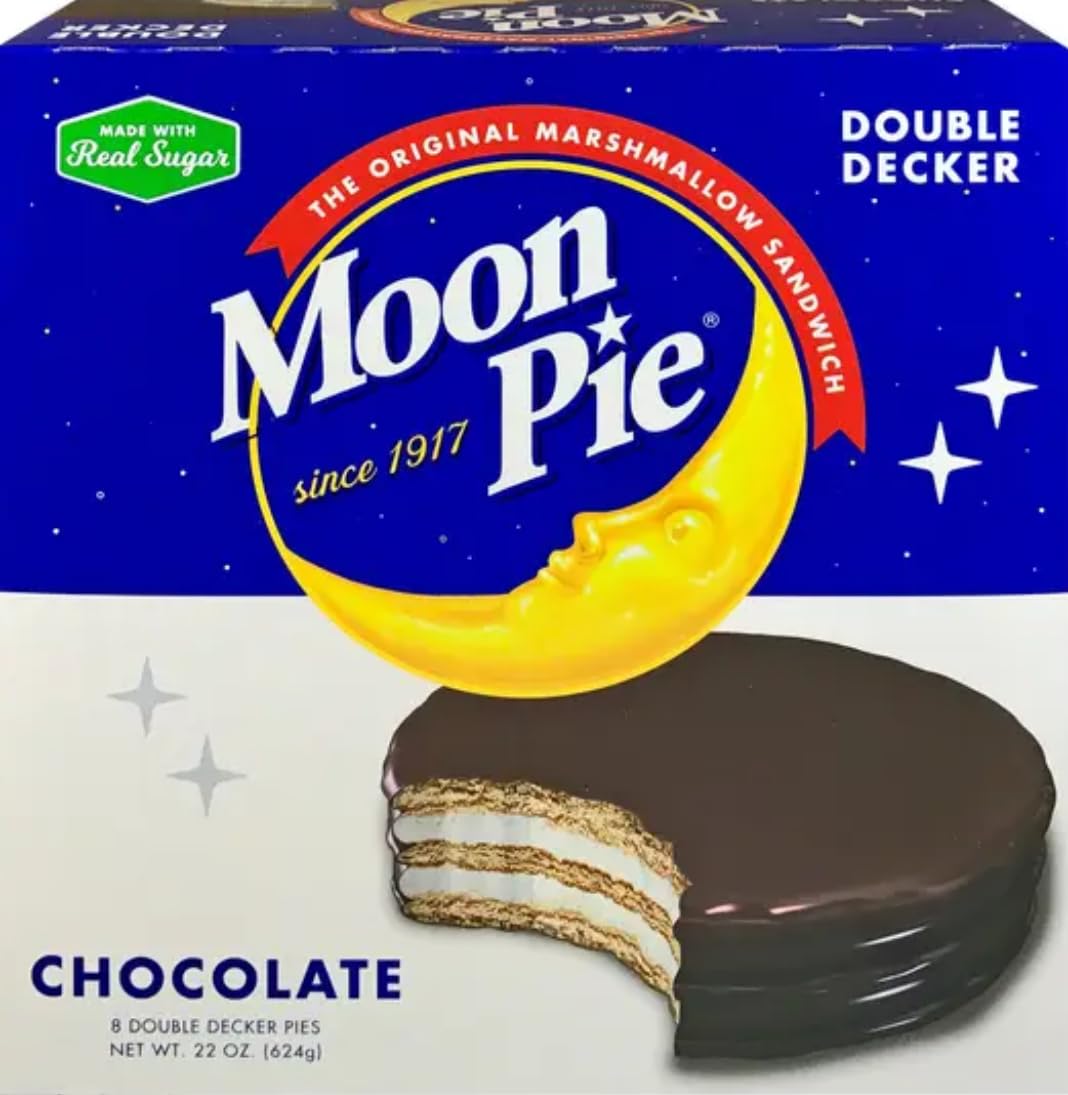 Marshmello Cookies Double Decker Chocolate Marshmallow Sandwich, 22 oz, 8 Count 3 x Boxes 24 Moon Pies (Chocolate)
