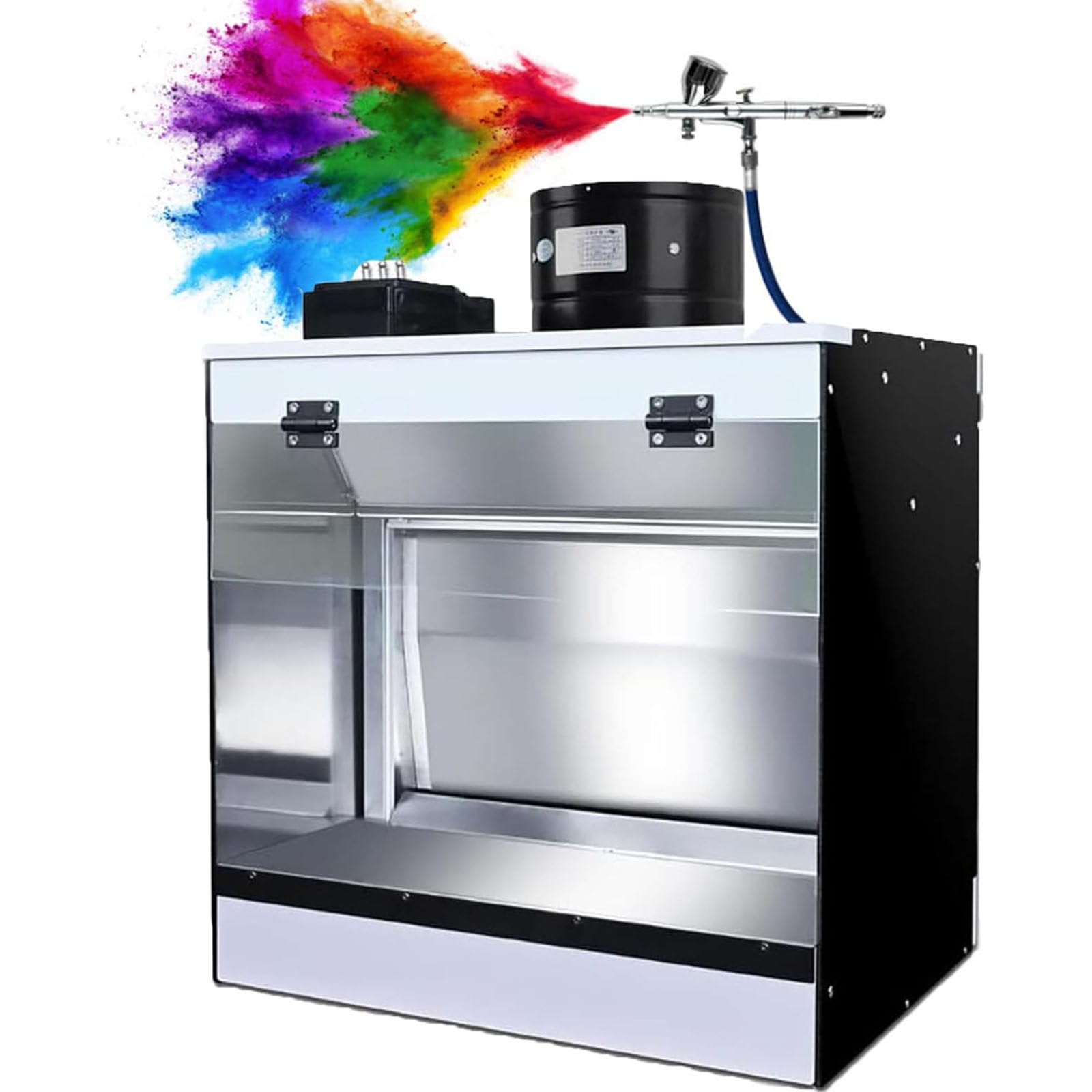 JozyJul Waterfall Airbrush Spray Booth with 3 LED Lighting, 5500K Hobby Paint Booth with Water Curtain, Professional Air Brush Booth Kit with Filter Hose for Painting Model, Crafts,DIY 50 * 50 * 40cm