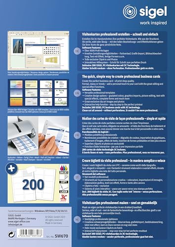 SIGEL SW670 BusinessCard Gestaltungs-Software für Visitenkarten, CD inkl. 200 Karten