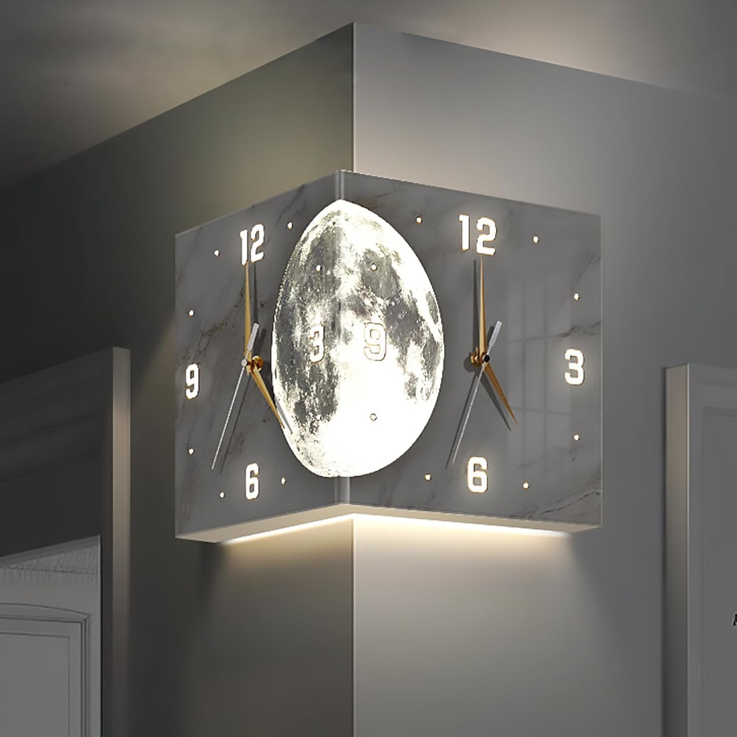 Orologio da Parete angolare con Luce, Orologio Digitale Decorativo a LED su Entrambi i Lati per Camera da Letto, Soggiorno e Arredamento Domestico, con Telecomando. (10'')