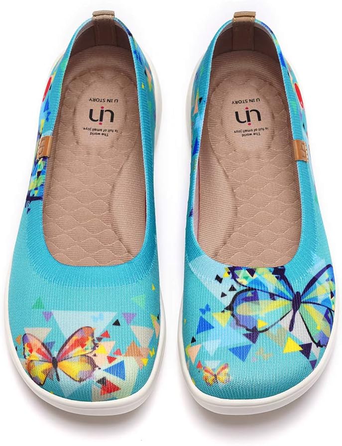 UINWomen's Art Painted Ballet Flats Slip On Pointed Toe Casual Loafers Lightweight Comfort Travel Shoes