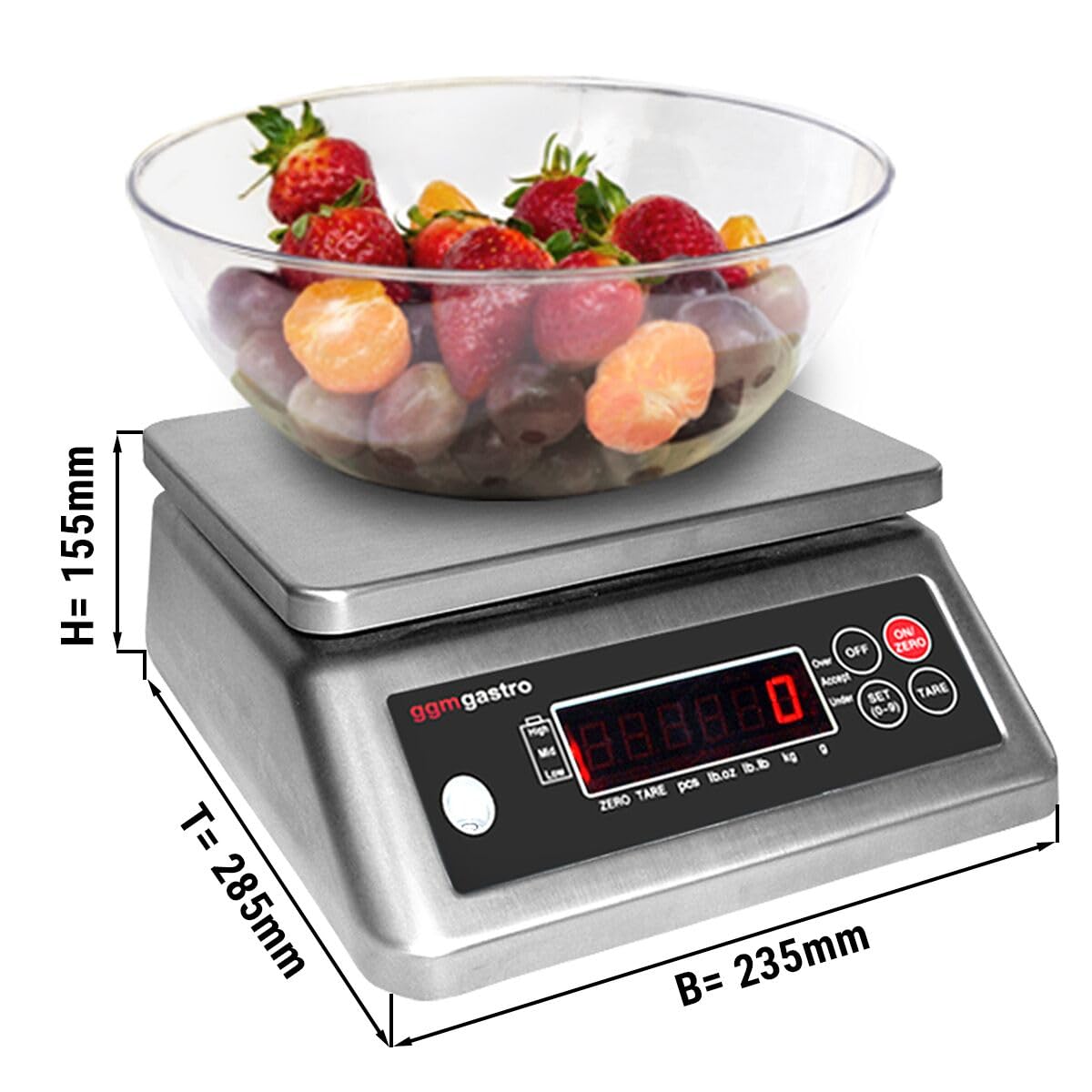 GGM Gastro | WG3-B | Digitale Küchenwaage bis 3 kg - Teilung: 0,2 Gramm - Wiegefläche: 225x190mm