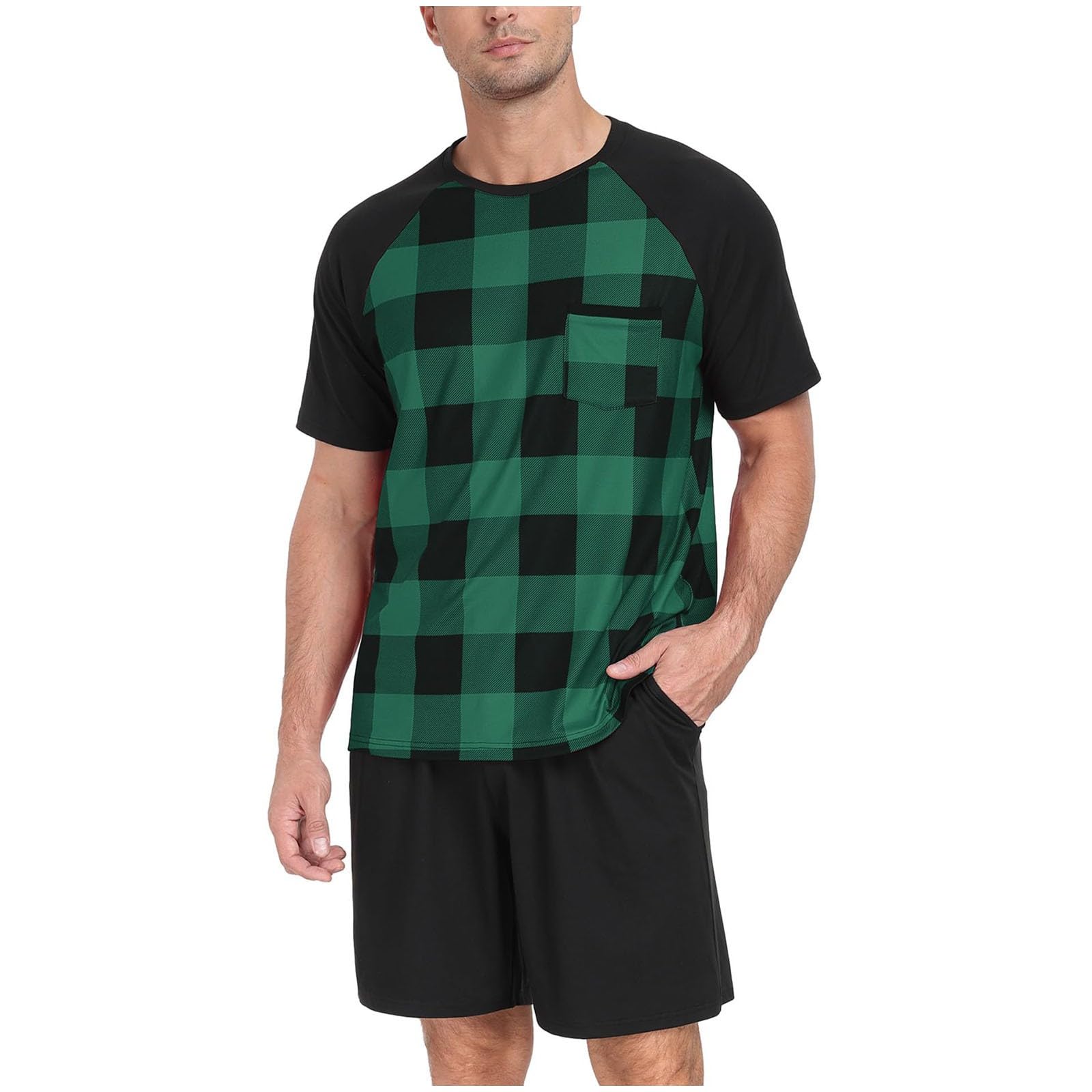 Ensemble homme imprimé à carreaux décontracté couleur vert