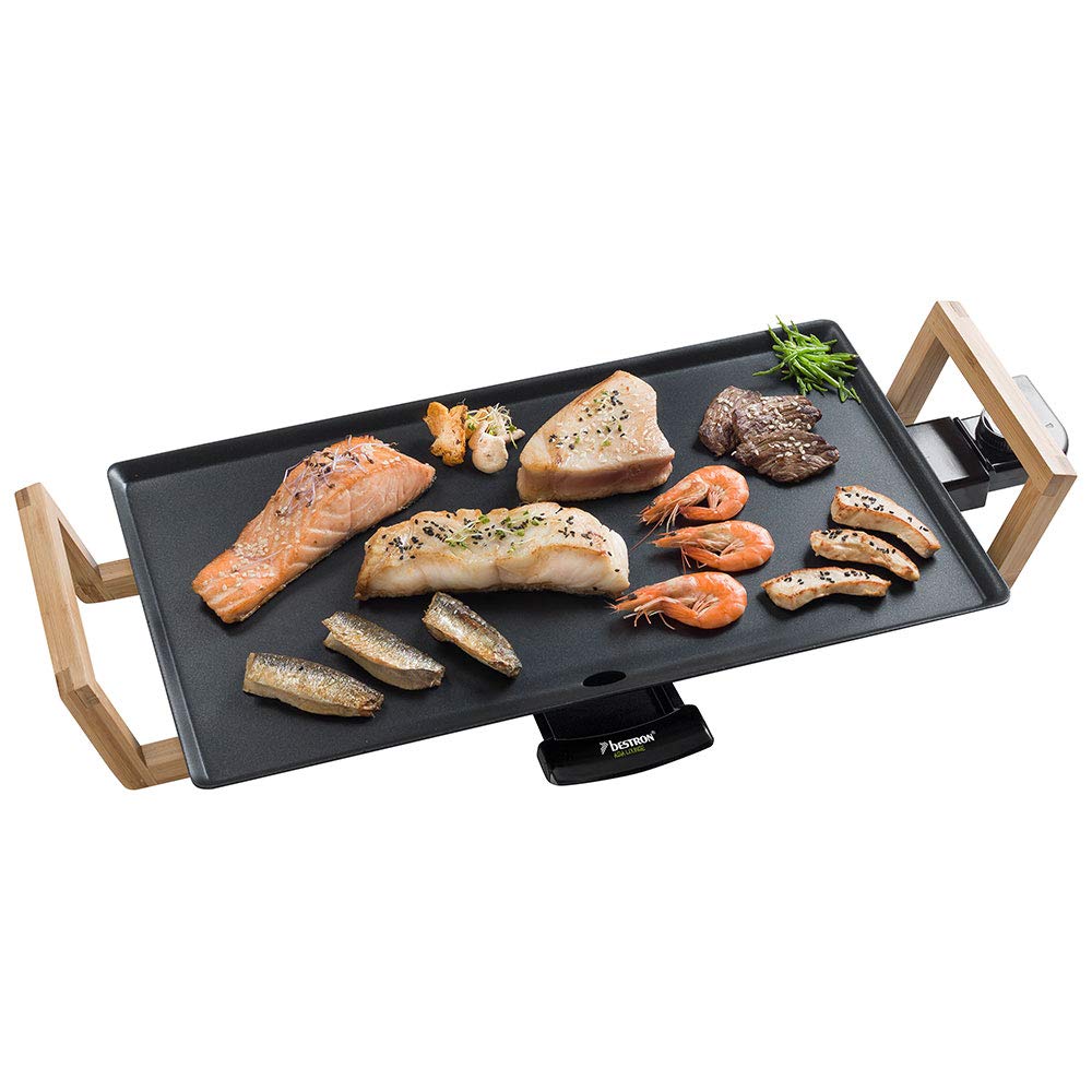 Bestron elektrischer Tischgrill Plancha Teppanyaki Grillplatte 2000 Watt Schwarz