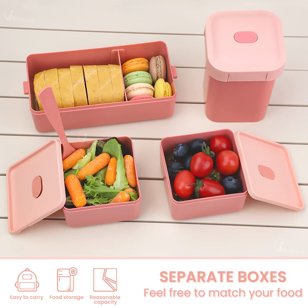 Bugucat Lunch Box 2400ML, 3 in 1 PP Plastica Bento Box con Scomparti e Posate, Porta Pranzo Contenitori per Microonde Bento Box con Scomparti Bambini Contenitori,Lunch Box Per Scuola Ufficio Picnic
