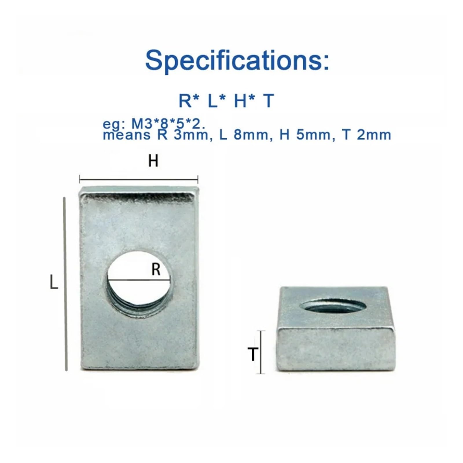 Tuerca Cuadrada Galvanized Rectangular Nut Iron Square M3-M5