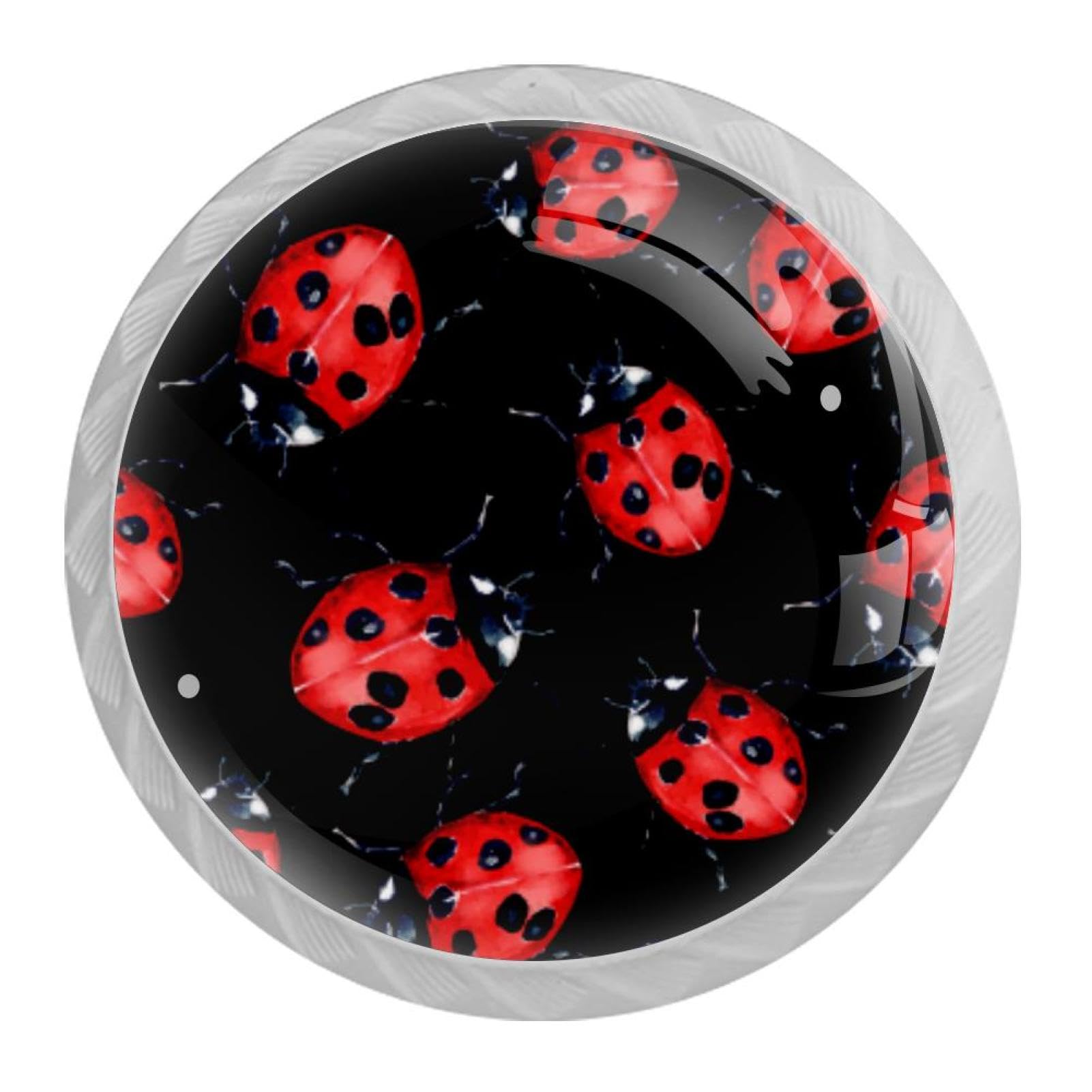 Tqmspg Multi02 4 Pieces Drawer Pulls Ladybug And Ladybird Pattern Door Knobs Dresser Handles For Kitchen Wardrobe Cupboard Hardware Furniture
