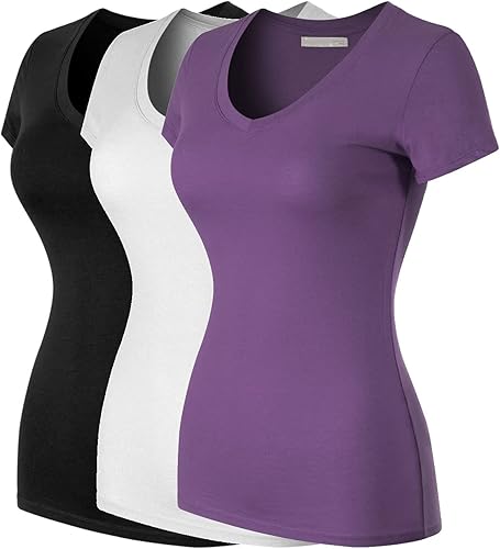 Design by Olivia Camiseta básica de manga corta ajustada de varios colores lisos para mujer S-3XL