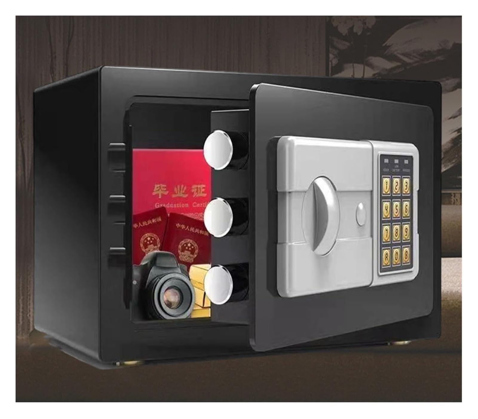 Cassaforte a mobile, Casseforti a gabinetto Piccola cassaforte domestica Mini elettronica nascosta(Nero)