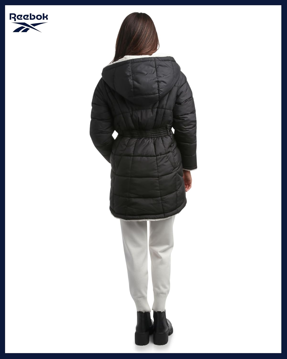 Reebok Womens Winter Jacket - Sherpa Fleece Lined Reversible Insulated Puffer Parka Winter Coats for Women with Faux Fur Hood
