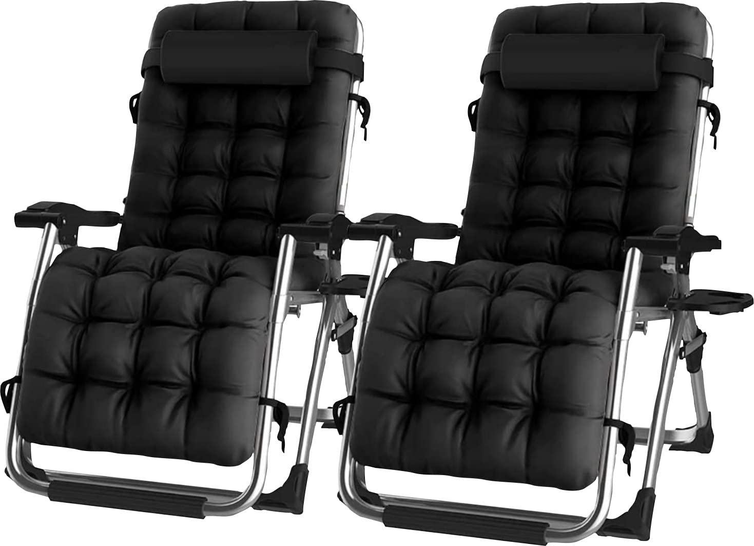 groundlevel.co.uk Extra Wide Gravity Chairs, Deluxe Deep Filled Cushions, Rust Proof, Lightweight Frame, Reclining, Includes Side Tray (Set of 2 Chairs, Black)