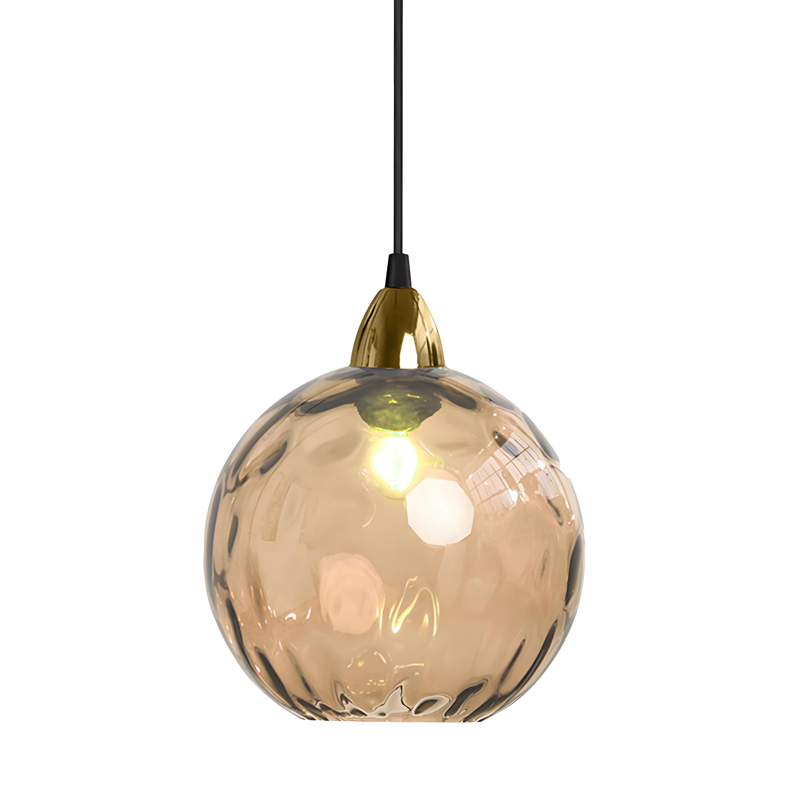 XIRYTU-H 15cm/5.9’’ Industrial Vintage Spherical Glass Pendant Light, E26 Ceiling Hanging Lamp, Gold Finish & Ripple Glass Globe Shade, Dining Room