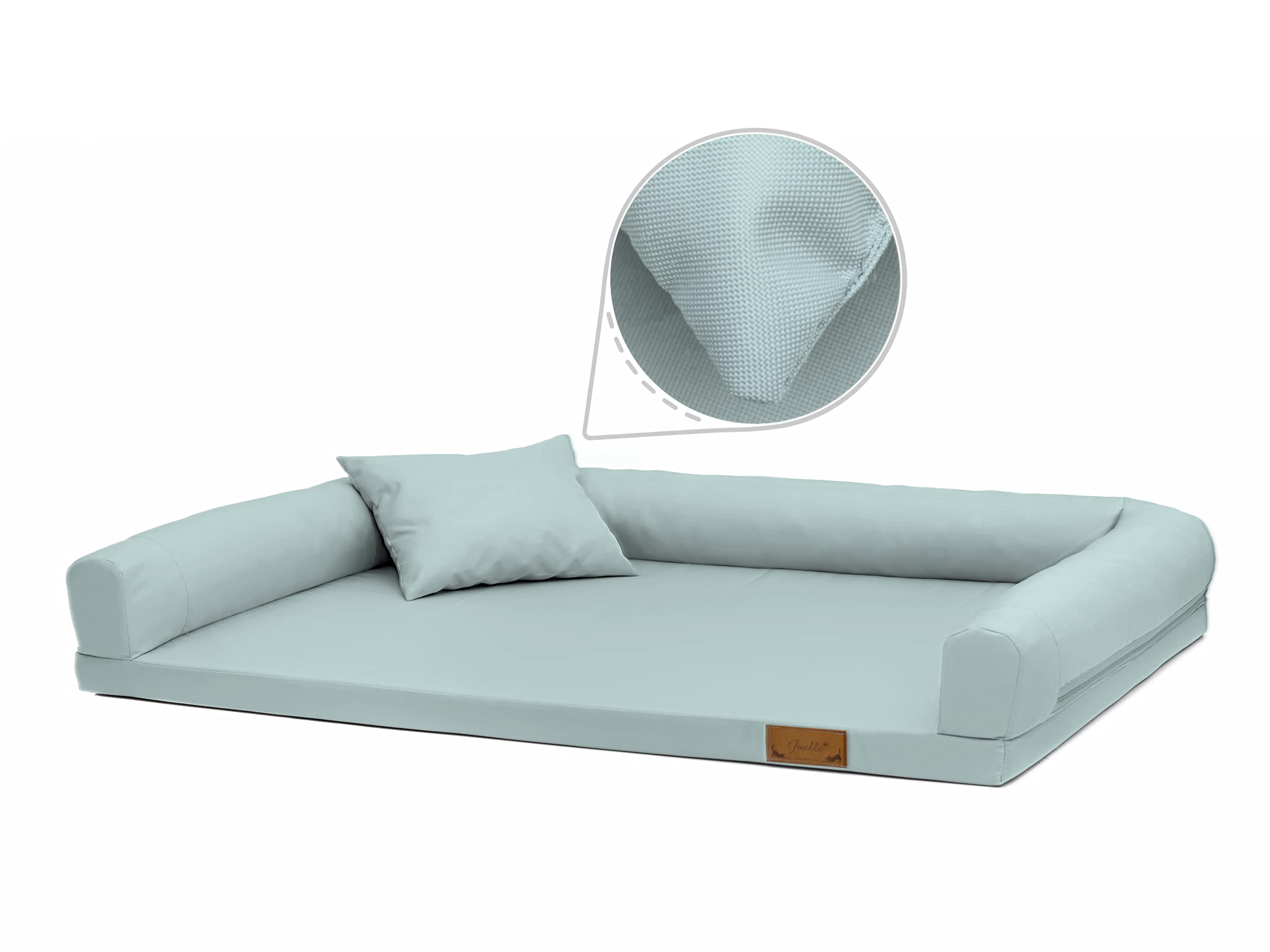 Juelle Cama Ortopédica para Perros Grandes, Colchón Ergonómico con Laterales para Perros Grandes, Funda Extraíble, Lavable a máquina, Lucky 2XL (tamaño: XL - 130 x 95 cm, menta claro)