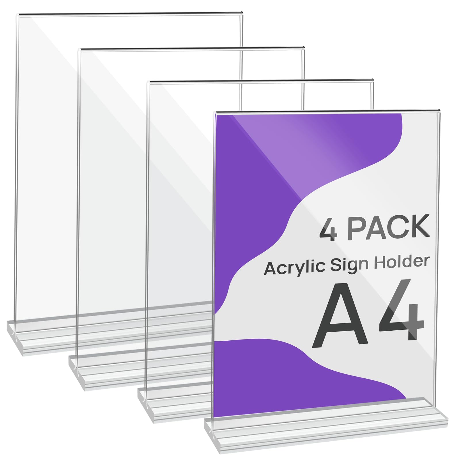 Set di 4 Porta-poster in Acrilico A4, Cavalletto da Tavolo in Acrilico, Supporto a T per Documenti, Porta-menu, Presentatore per Ufficio, Negozio, Ristorante