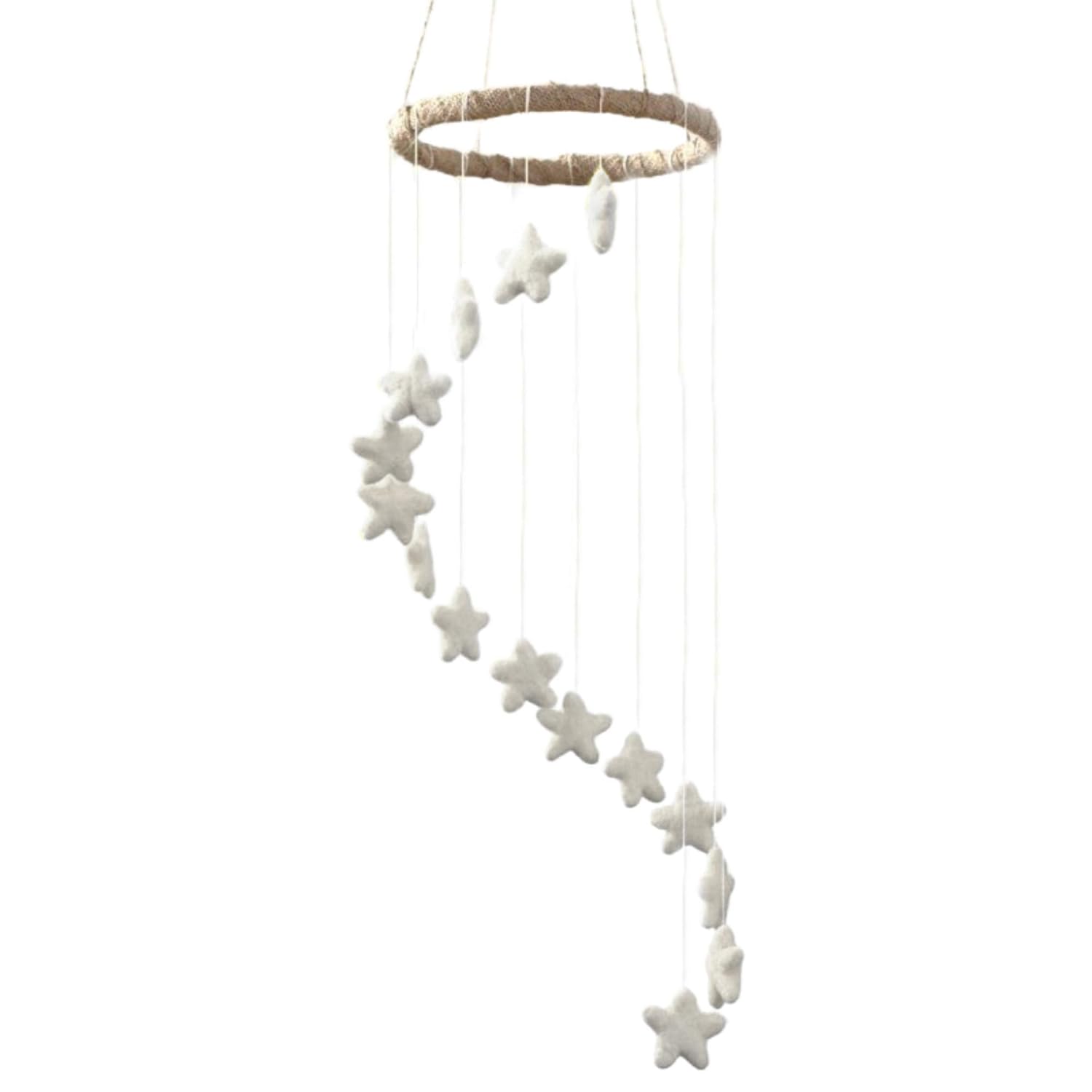 White Spiral Felt Star Nursery Ceiling Mobile- Neutral Children's Room Ceiling Decor- Nursery Boy Girl Baby Shower Gift- Handmade - 100% Wool Felt Shapes