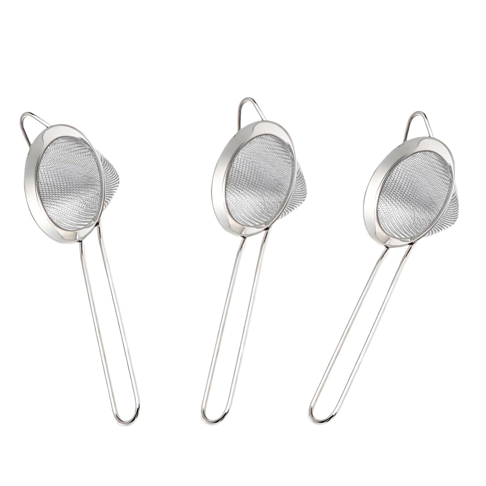 Juego de 3 coladores de malla fina de acero inoxidable, filtro cónico para té y cóctel para hojas sueltas, alimentos, bar, herramienta ergonómica y duradera para colador de cocina