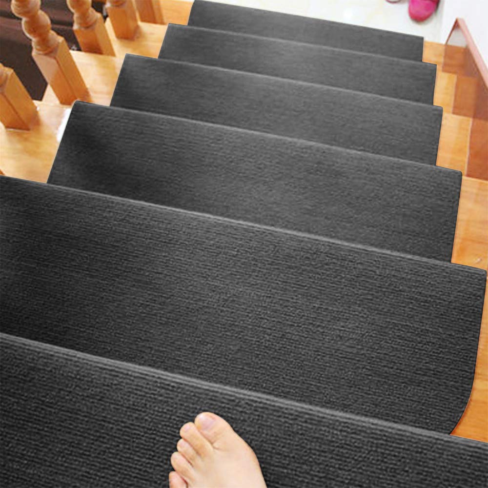Lot de 15 Tapis Escalier Antidérapant pour Intérieurs et Extérieurs,Tapis D'escalier Polyester&Caoutchouc Fond, Couvre Marche Escalier en Moquette pour Enfants,Personnes âgées et Animaux Domestiques