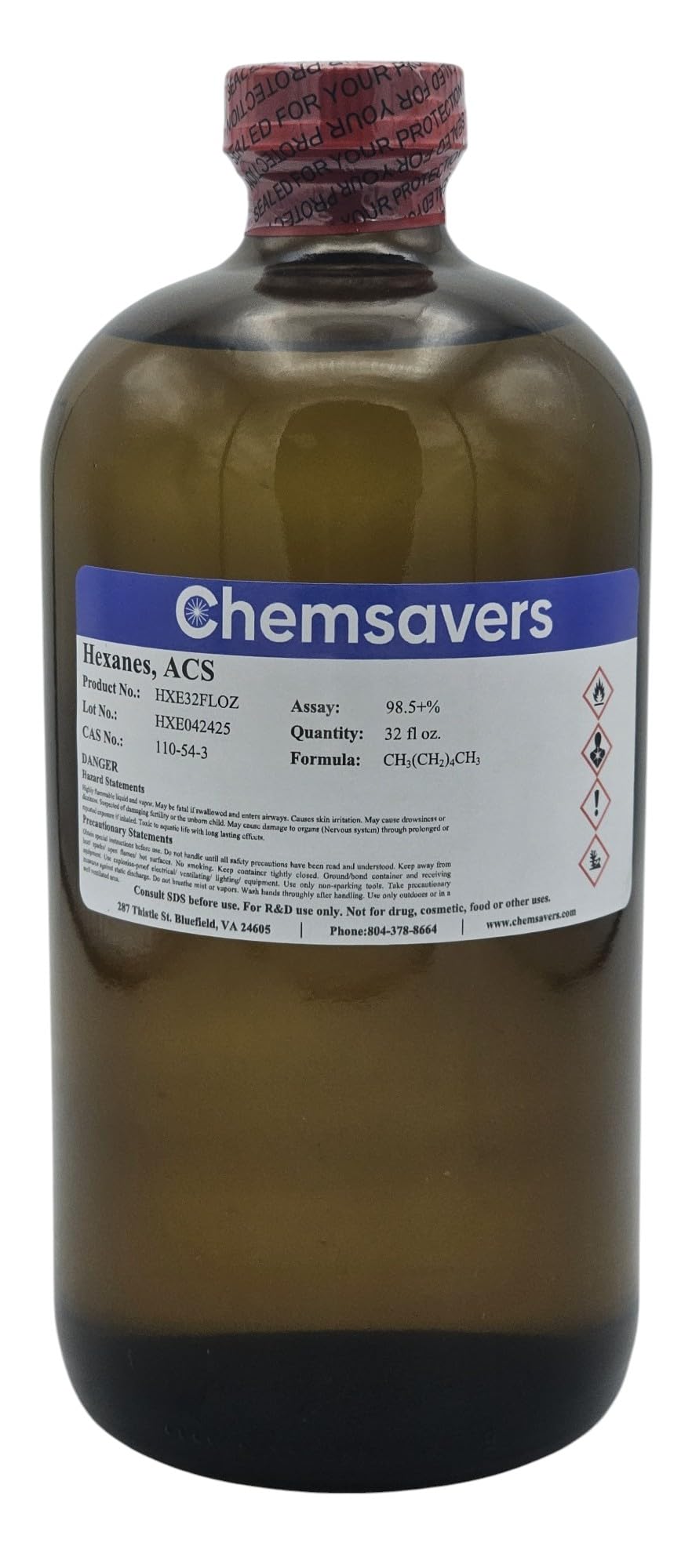 Hexanes, ACS, 98.5+%, 32 fl oz.