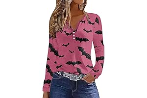 Halloween Chic V-Neck Button Ups