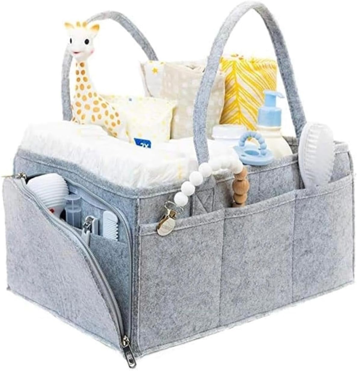 BabyLush Nappy Caddy Organiser, Newborn Essentials, Washable Felt Nursery Storage Bag with Compartments, Essential for Newborns and Babies, Gift for Baby Showers, Classic Grey Medium