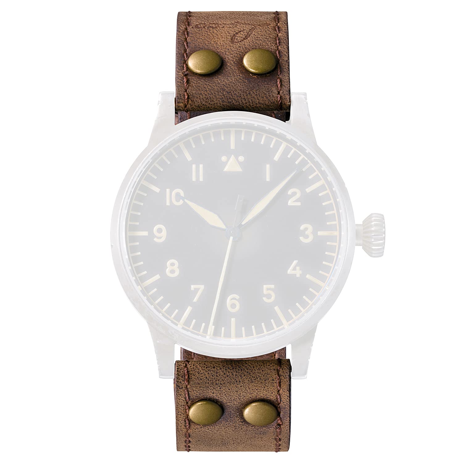 Laco Erbstück pasek do zegarka pilot, XL, 20 mm, zamknięty, styl antyczny, z nitami, zapasowy pasek, wyjątkowa jakość, doskonałe wykonanie