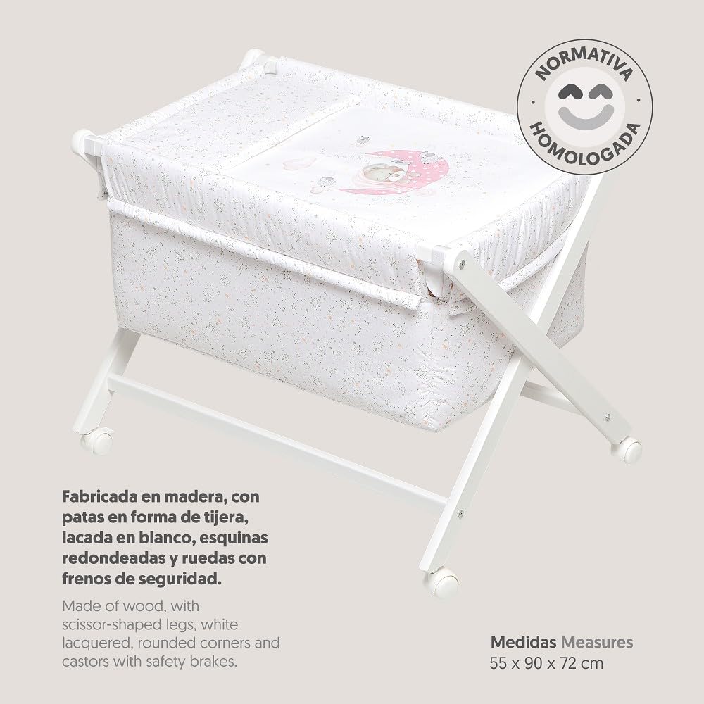 Interbaby - Minicuna Plegable Tijera modelo Bear Sleeping - Estructura de madera con Vestidura (Colcha y Almohada Desenfundable) con Colchón.