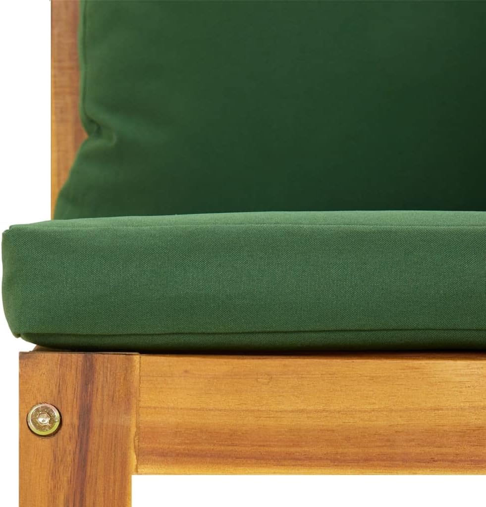 Patio Middle Sofa with Green Cushions, Solid Wood Acacia Outdoor Sectional Furniture Middle Sofa with Comfy Cushions for Balcony Patio Garden Poolside, -601