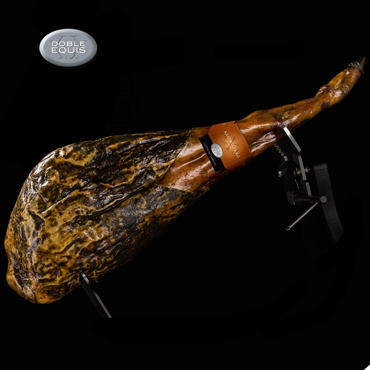 Maximiliano - Jamón Doble Equis - Jamón Curado - Pieza de 6 kg - Equilibrado, Delicado y Sutil - Curación Mayor 24 Meses - Crianza en Libertad - Incluye Tabla Jamonera