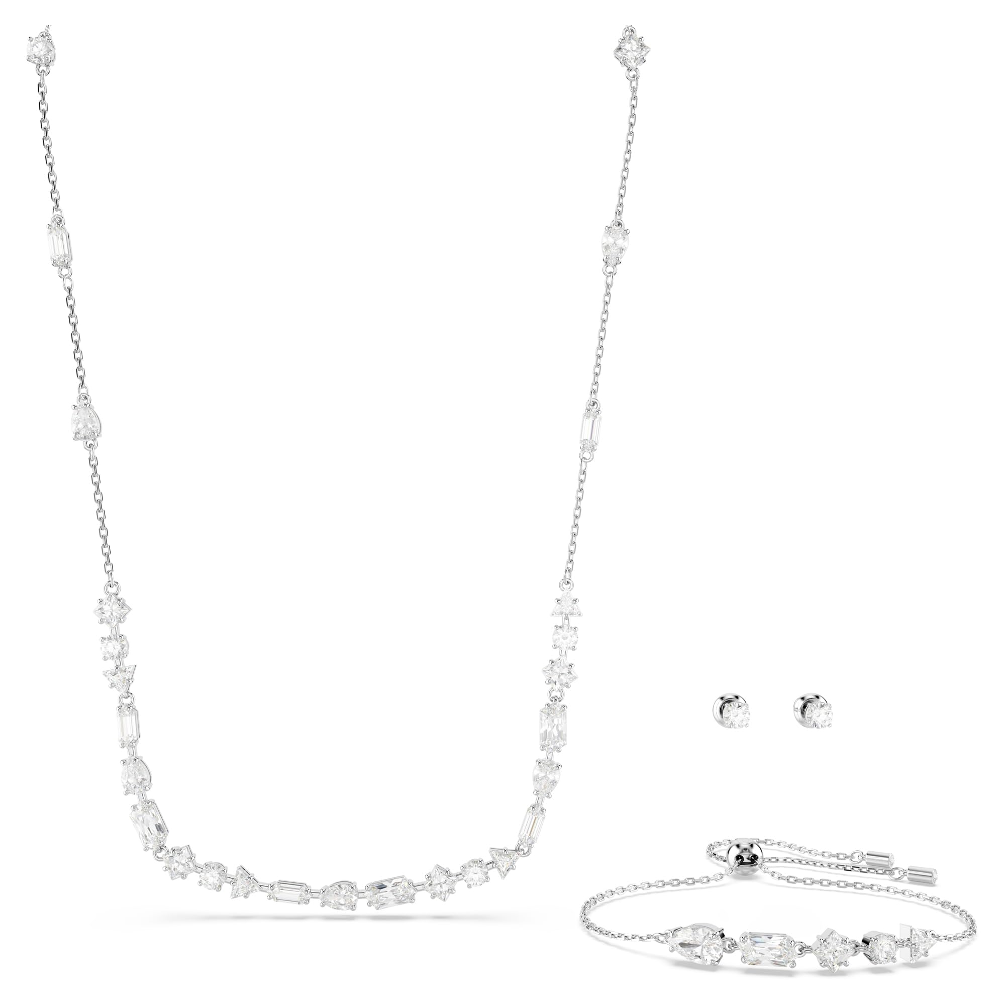 Swarovski Mesmera Set Collana, Bracciale e Orecchini, con Zirconia e Cristalli Swarovski a Taglio Misto, Placcatura in Tonalità Rodio, Bianco